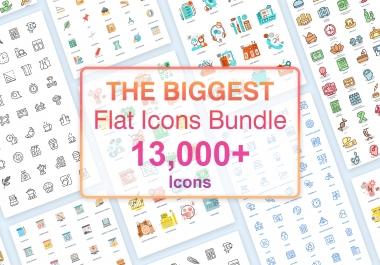13,000 Flat Icons Mega Bundle For Designers