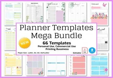 Planner Templates Bundle,  Editable Planner Pages Pack