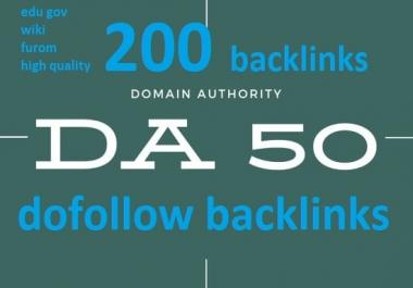 Create Domain Authority DA 50 Plus 50 edu, 50 wiki, 50 forum,  50 quality do-follow backlinks