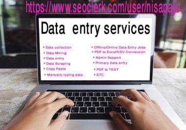 data entry,  data collection,  internet research and admin support for 2 hours