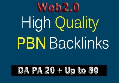 I will Get 80 Homepage Web2.0 PBN Backlinks DA PA 20 plus Up to 80 with High Domain Authority