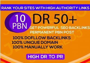 I will 10 PBN DR 50+ dofollow permanent homepage pbn backlinks
