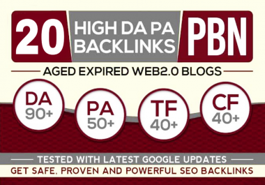 Create 20 PBN High 20 Plus DA PA CF TF Moz Authority Expired space Backlinks