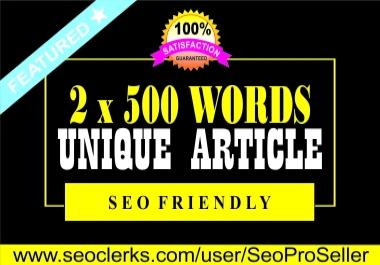 2 x 500 words Unique Article writing,  Content Writing and Blogpost