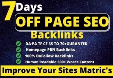 7days OFF PAGE SEO Dofollow High Quality Web 2.0 Backlinks Service with DA 45 PA 35