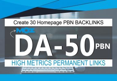Create 30 Homepage PBN Backlinks High Quality DA 50 Plus
