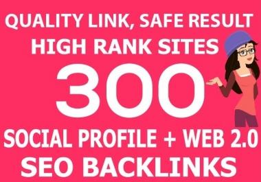 create 270 social profile,  30 web 2, 0 high rank sites seo backlinks