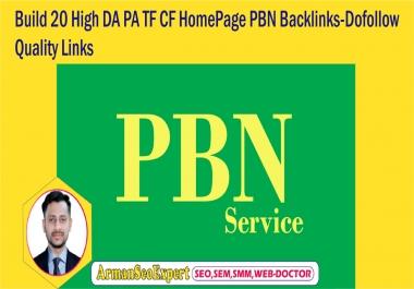 Build 20 High DA PA TF CF HomePage PBN Backlinks-Dofollow Quality Links