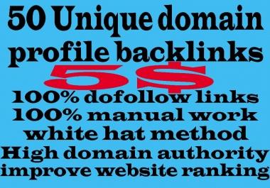 I will 50 unique domain dofollow profile backlinks high domain authority