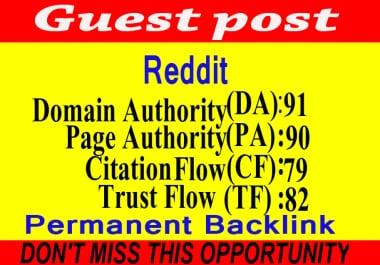 Write and publish guest post on Reddit DA 91,  PA90 Permanent backlink