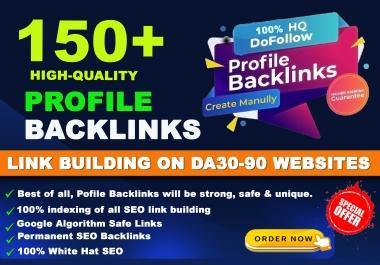 150 HQ profile backlinks high DA PA dofollow permanent for web SEO