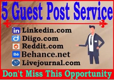Write and Publish 5 Guest Posts High Quality Blogs DA90+ Permanent Backlinks
