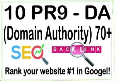 Do 10 PR-9 High Authority HQ DA -Domain Authority- 70+ Backlinks