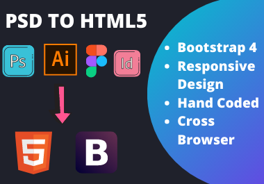 I will convert PSD to html,  sketch to html,  PSD to html responsive bootstrap 4