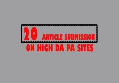 i will wrtie 20 Article Submission On high DA PA Sites 50+DA and PA