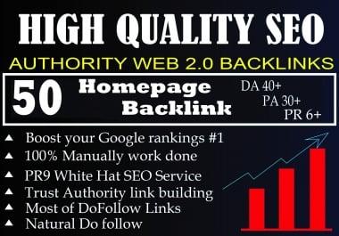 DA 40+ PA 30+ PR 6+ Web2.0 50 homepage Backlink in 100 dofollow in unique site