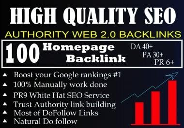 I Will Provide DA 40+ PA 30+ PR 6+ Web2.0 100+ homepage Backlink in 100 do-follow in unique site