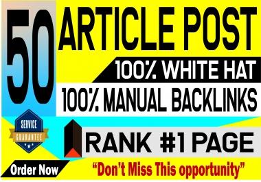 Provide 50 Article Submission With HQ Unique Domain SEO Backlinks