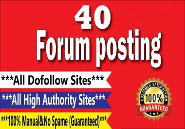 Manually Create 40 Forum Posting Dof0llow Backlinks On High DA/PA Sites