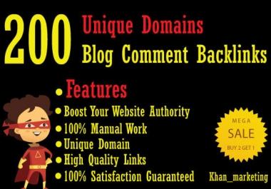 200 UniqueDomain Dofollow blog comment Backlinks with DA 20plus