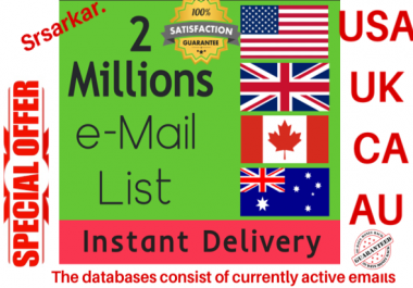give 2 million USA UK canada australia consumer email list data