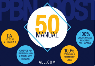 Create 50 Premium DA 40+ TO DA 50 HOMEPAGE PBN Backlinks - Dofollow Quality Links