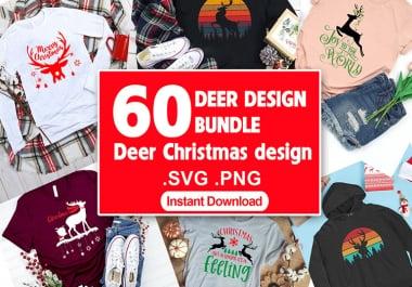 60 Deer Christmas T shirt Design by Vector Bundle