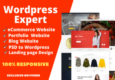 Create wordpress eCommerce,  portfolio,  blog or landing page website