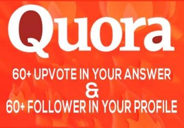 60+quora upvote from high quality, UK, USA or worldwide Profile.