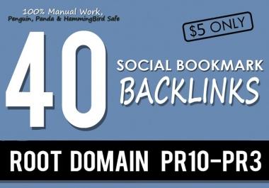 I will create manually 40 pr10 social bookmark backlinks