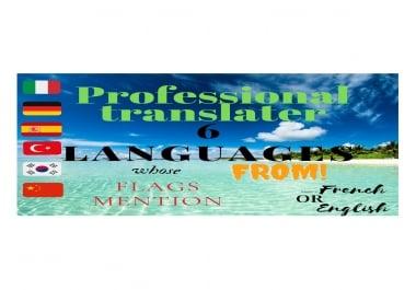 Translating from English or French to Italian, Germen, Chinese, Spanish, Korean, Turkish.7 per Article