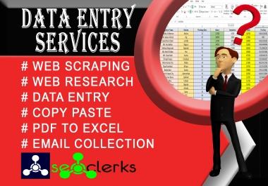 I will do perfect data entry,  web research,  copy paste and web scraping
