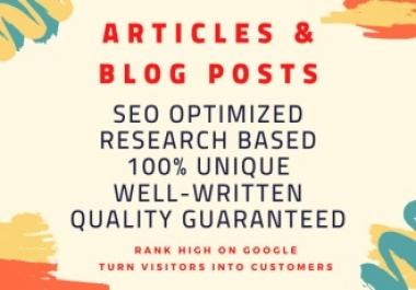 I will write high quality SEO friendly article or blog post for you