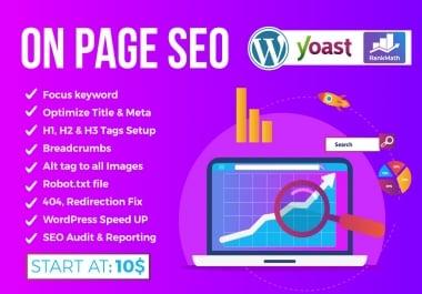 I will do wordpress on page optimization yoast,  rankmath SEO