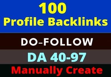 100 Dofollow Profile Backlinks High Authority 40-97 or High DA, PA, PR manually by HQ Profile Creation