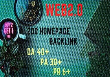 I will provide you DA 40+ PA 30+ PR 6+ Web2.0 200 homepage Backlink in 100 do-follow in unique site