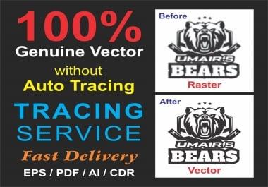 I will redraw,  tracing,  logo redraw,  raster to vector,  modify
