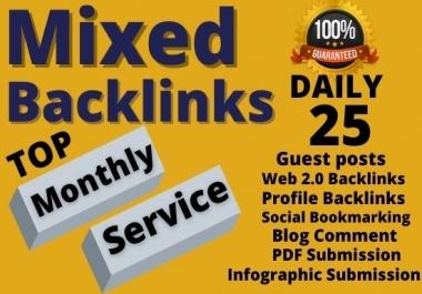 I will do daily 25 Seo Mix Backlinks in a month 125+ Backlinks Permanent Post help to rank Google 1