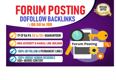 I will create 50 high dofollow forum backlinks permanent links