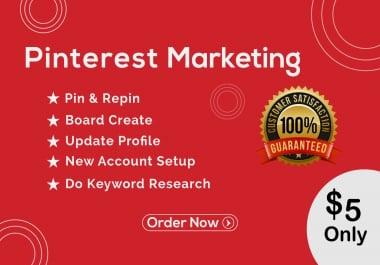 I will do 5 board and 50 pins your Pinterest marketing manager