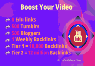 Video SEO on8 Edu link, 1weebly, 500 Blogger,  500 Tumblr,  10,000 T1 Backlinks, 12million T2 Backlinks