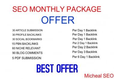 I will provide you monthly SEO backlinks package