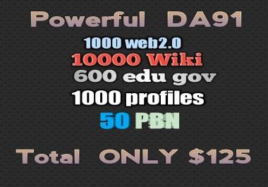 HIGH DA91+1000+web2.0+10000wiki+600edu+ 50 PBN +1000 profile+all exclusive Back-links
