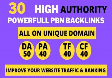Get powerfull 30+ pbn backlink with high DA/PA/TF/CF on your homepage with unique website