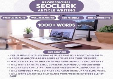 Write a high ranking SEO and detailed promotional article,  blogs,  sale letters and Website content