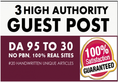 write and publish 3 guest post with high da at dofollow and no follow sites