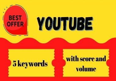 I will give you 5 keywords with each keyword's score and volume report