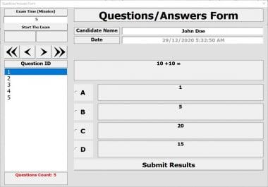 I will sell you the Electronic Exam system by ONLY ONE Excel file with A, B, C,  and D Options.