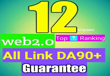 Web2.0 all DA90+ guarantee Do follow 12 back links white hat link building service for top ranking