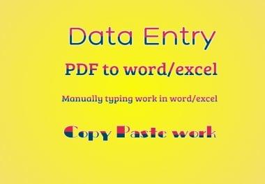 I will do fastest data entry internet research PDF to word/excel Image to word/excel in on day